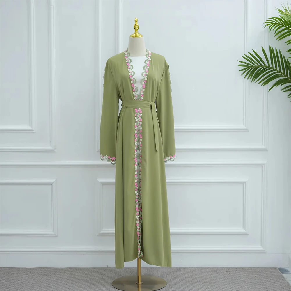2025 Islamic Clothing Lace Floral Embroidery Luxury Abaya Dubai Kimono Modest Open Abaya Women Muslim Dress - Image 3