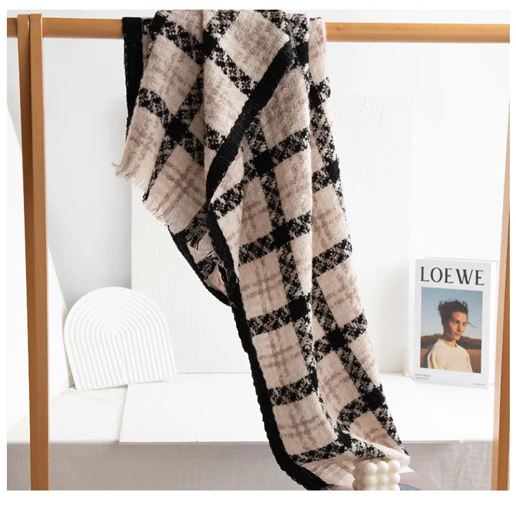 New luxury 100% Wool Plaid Scarf Women Autumn Winter Warm Shawl Hijab Soft Lightly Hair Wrap Fashionable Versatile Head Scarves - Image 5