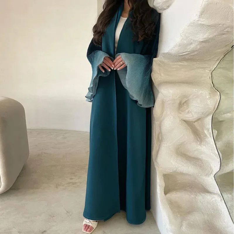 JINIA Arabian Muslim Abaya: Flare Sleeve Open Front Kaftan Islamic Maxi Dress Women Casual Loose Jilbab