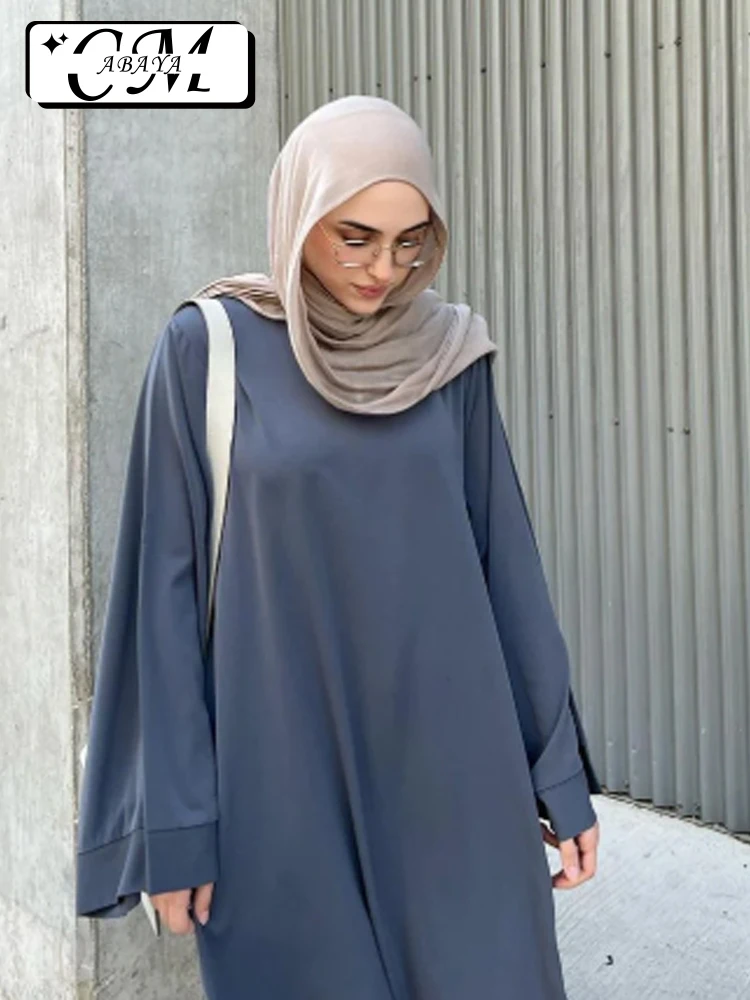 Hot Sell Popular Simple Nida Abaya Long Dress Pure Color A-line Loose Sleeves Dresses Dubai UK Modest Elegant Dress Ramadan