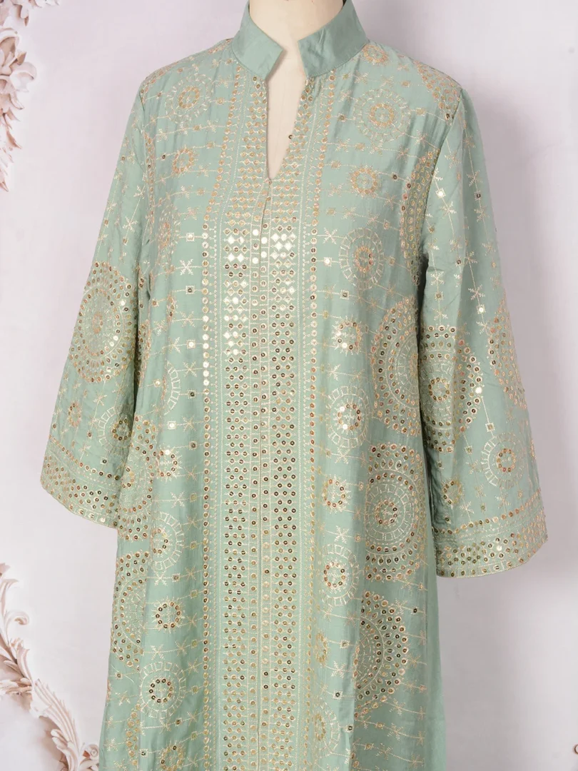 Eid Muslim Embroidery Dress for Women Sequins Party Long Robe Abaya Kaftan Arab Ramadan Morocco Dubai Vestidos Jalabiya 2025 - Image 6