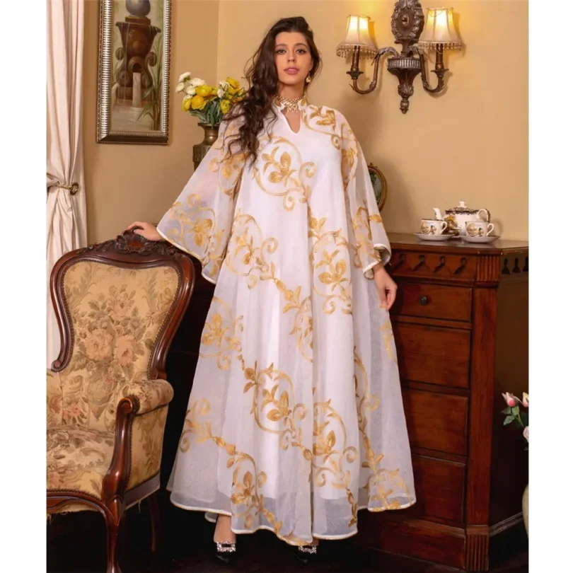 Eid Mubarak Djellaba Abaya Women Muslim Maxi Dress Morocco Kaftan Dubai Turkey Abaya Islamic Jalabiya Robe Gown Ramadan Caftan - Image 3