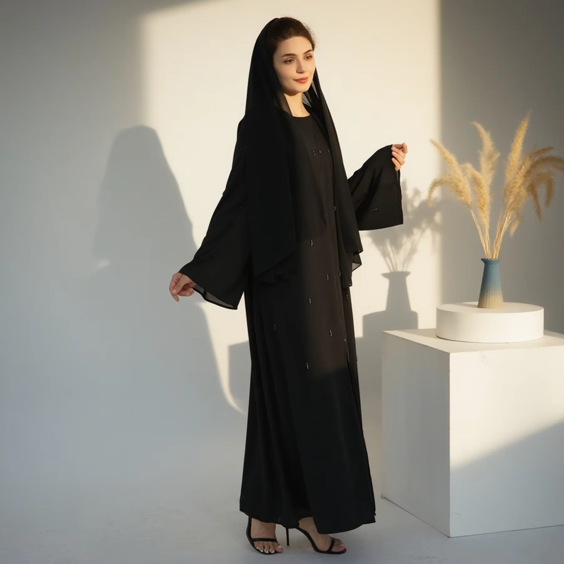 Eid Beaded Kimono Open Abayas for Women Muslim Dress Dubai Kaftan Turkey Kebaya Caftan Marocain Femme Robe Islam Jalabiya Abayas - Image 2