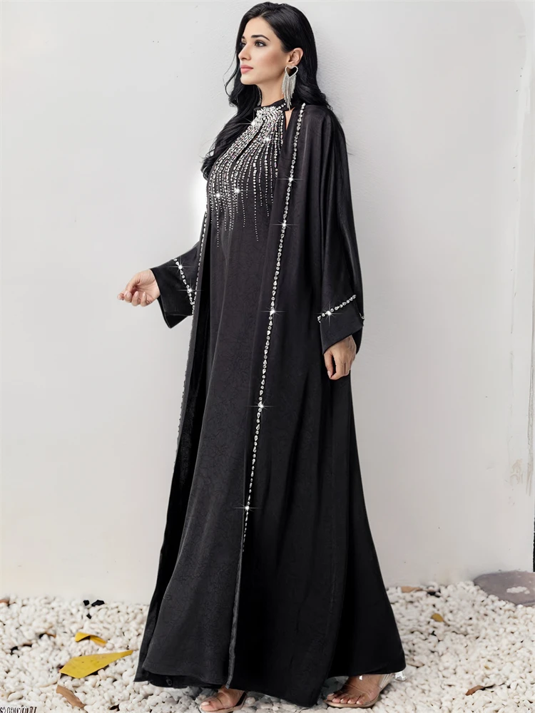Ramadan Black 2 Piece Abaya Dubai Luxury Set With Chain Muslim Prayer Clothes Women Dresses Caftan Marocain Robe Femme Musulmane - Image 6