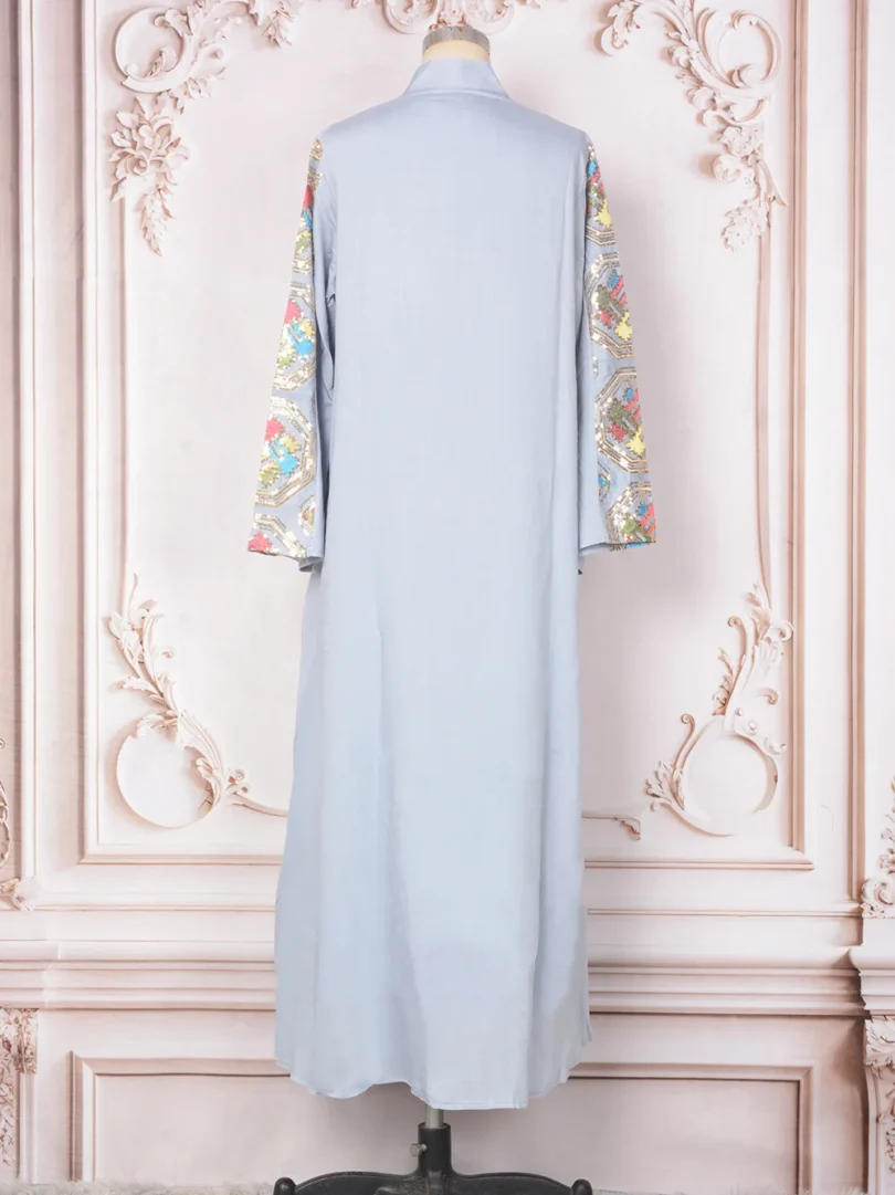 Uni Embroideried Sequin Luxurious Dresses With Long Sleeves Muslim Dubai Fashion Elegant Loose Abayas Women's Evening Dress - Image 6