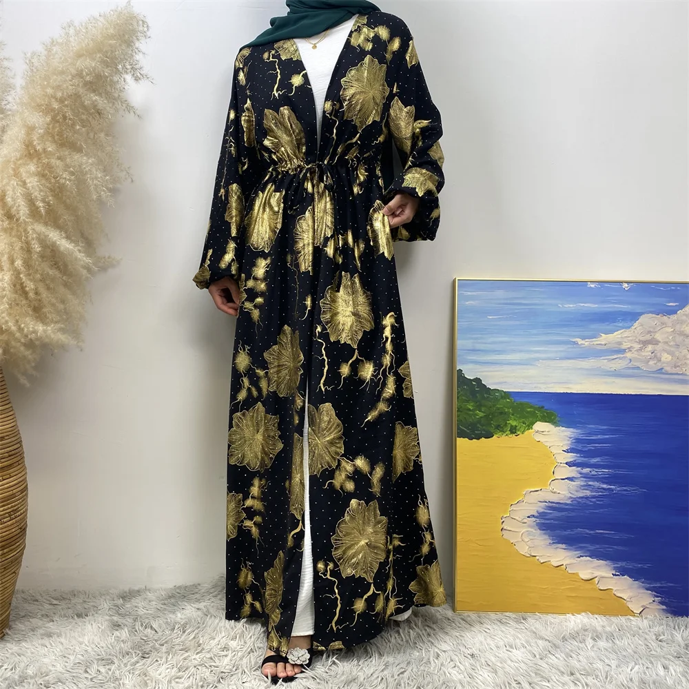 2025 Eid Muslim Abaya For Women Ramadan Prayer Dubai Middle East Femme Robe Floral Loose African Polyester Hot Stamping Kebaya - Image 4