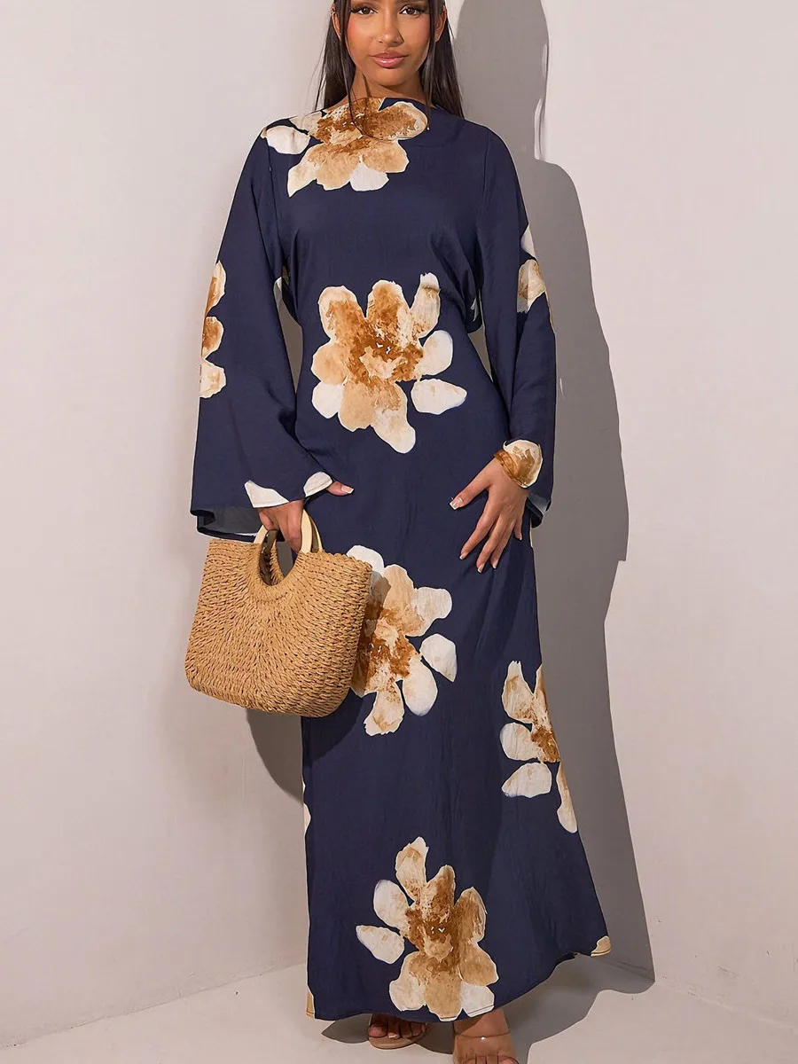 Women Arabic Eid Muslim Dubai Abaya Dress Luxury Fashion Flower Print Long Dress Kaftan Robe Femme African Islam Clothing Kebaya - Image 2