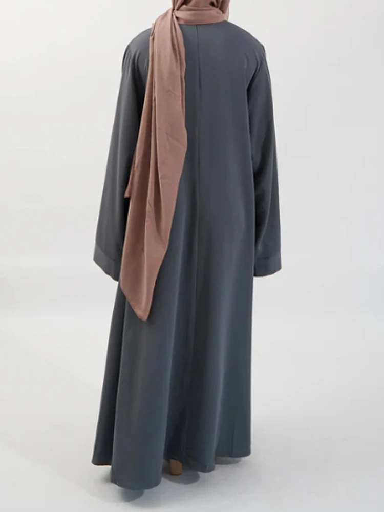 Hot Sell Popular Simple Nida Abaya Long Dress Pure Color A-line Loose Sleeves Dresses Dubai UK Modest Elegant Dress Ramadan - Image 6
