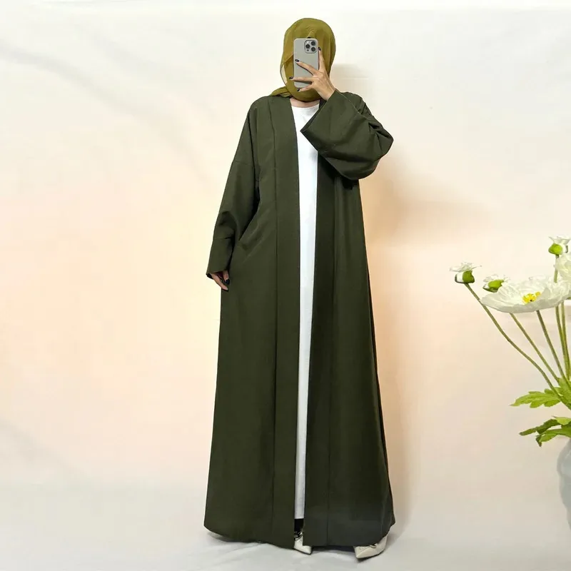 JINIA Open Front Abaya Muslim Kaftans Islamic Clothing Solid Long Sleeve Loose Maxi Dress Women Jilbabs Abayas Dubai Robe Caftan