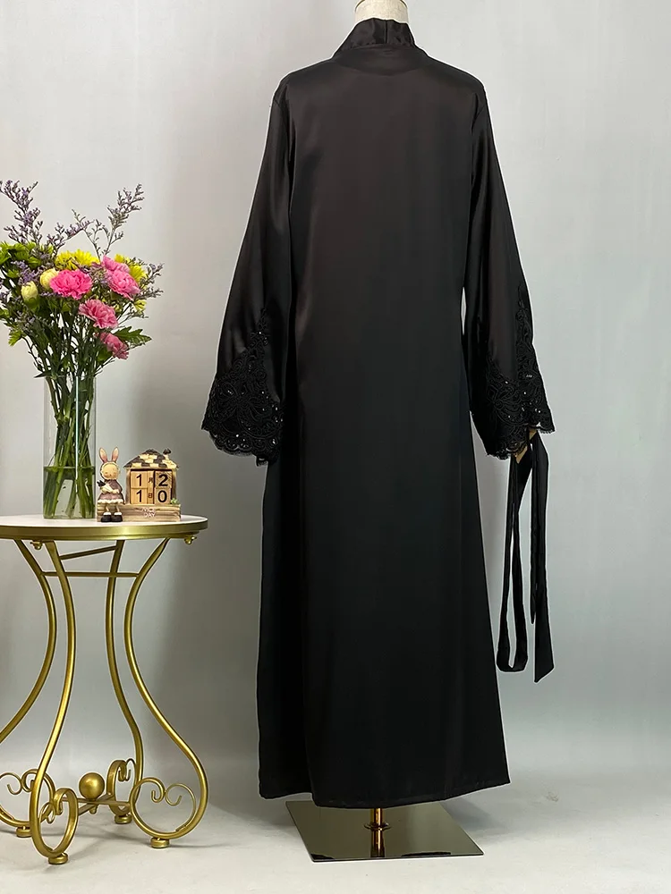 High Quality Black Islamic Abaya Muslim Dubai Women From Turkey Kaftan Fashion African Luxury Eid Robe Satin Elegant Long Dress - Image 5