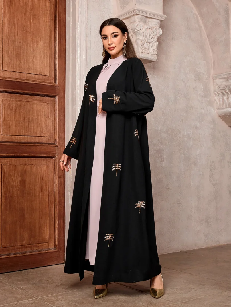 Muslim women Arabic Dubai Black Abaya Opulent Embroidery Long Dress Kaftan Modest Robe Femme Islam African Dresses Clothing