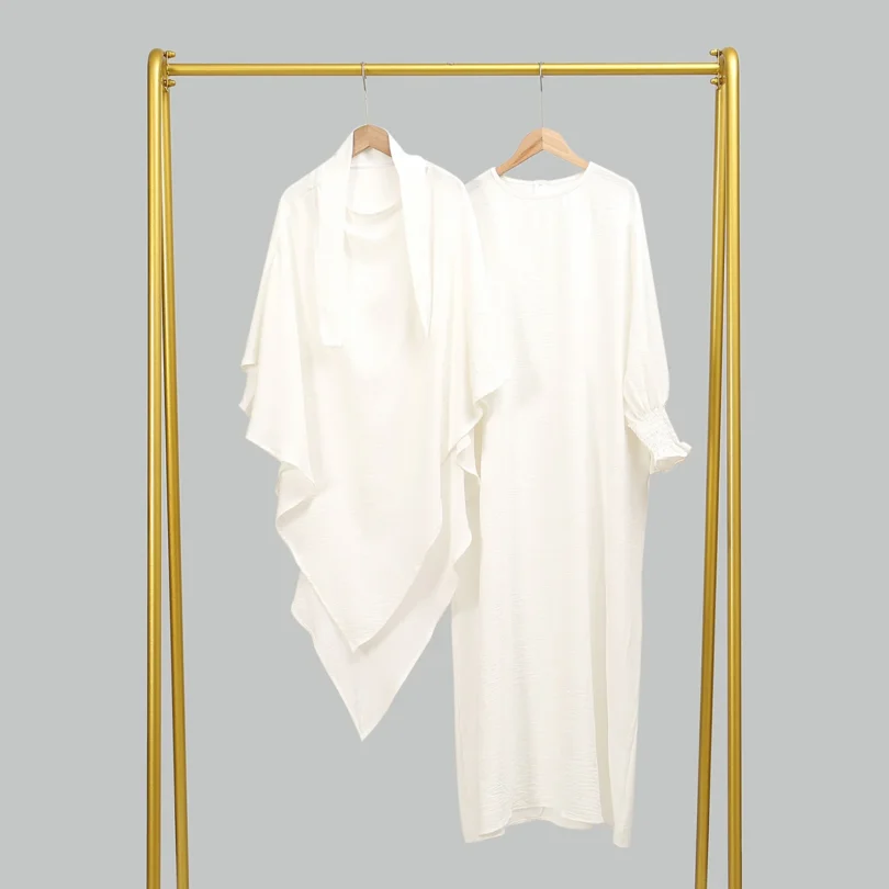 2PCS/set Muslim Robe Modest Abayas for Woman Ramadan Burqa Robe Overhead Hijab Muslim Arab Clothes Ramadan Prayer Dress - Image 3