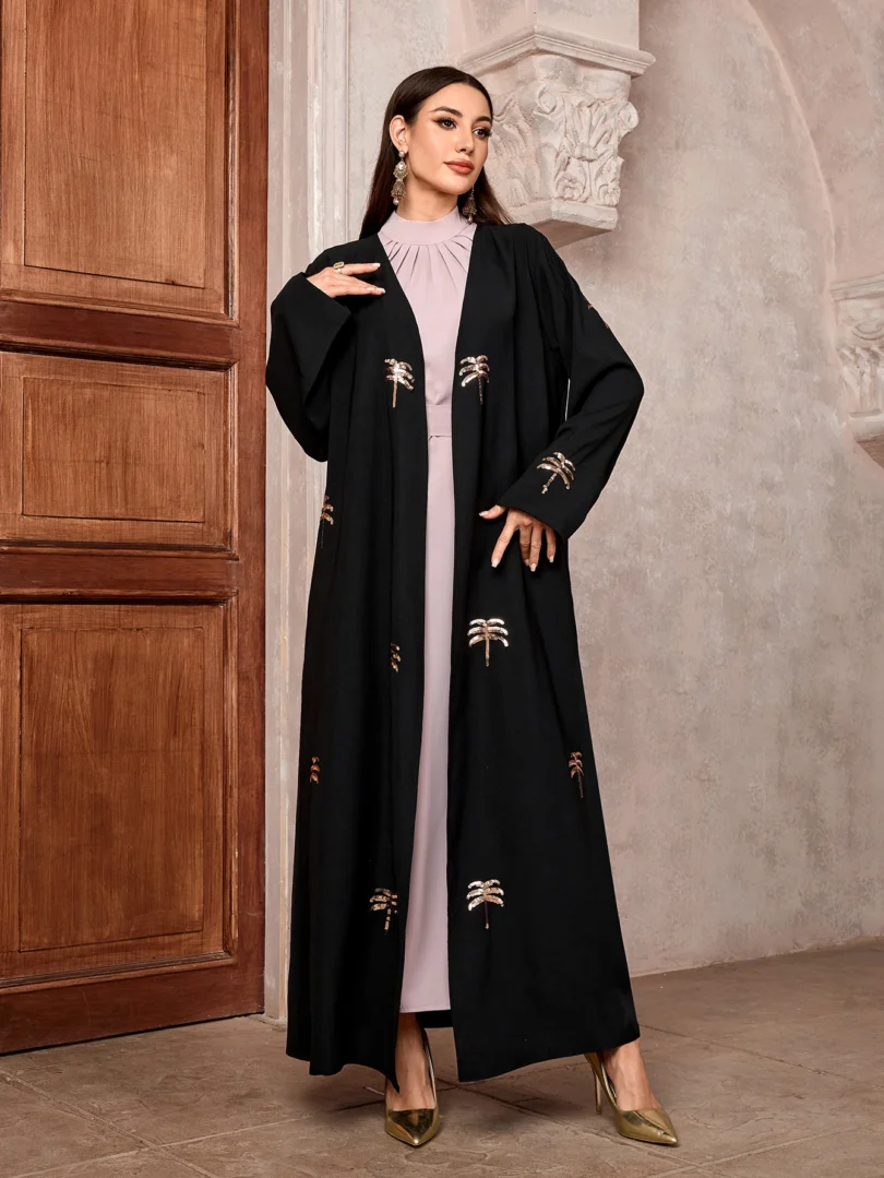 Muslim women Arabic Dubai Black Abaya Opulent Embroidery Long Dress Kaftan Modest Robe Femme Islam African Dresses Clothing - Image 6