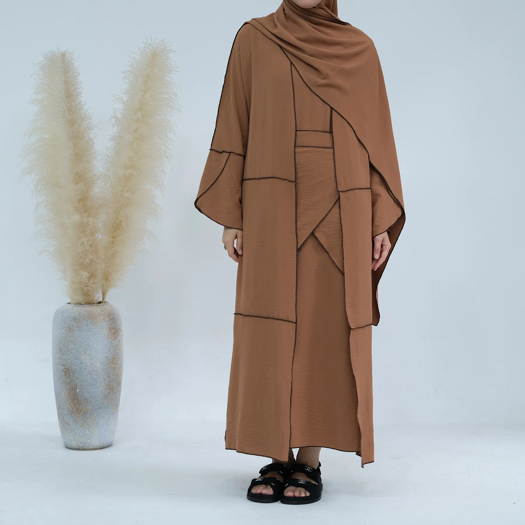 4Pcs Open Abaya Dubai Turkey Islam Arabic Muslim Sets Hijab Prayer Long Dress for Women Robe Suit Kimono Femme Musulmane Ramadan - Image 5