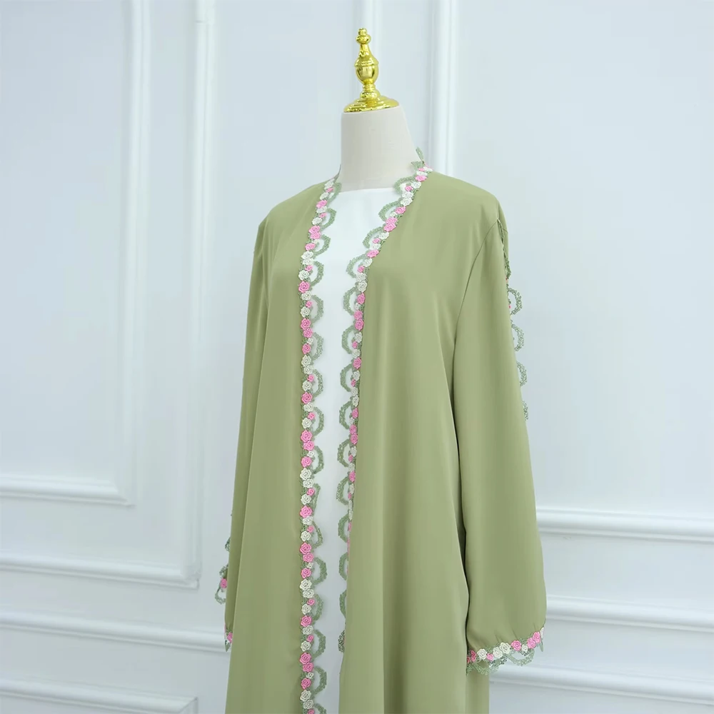 2025 Islamic Clothing Lace Floral Embroidery Luxury Abaya Dubai Kimono Modest Open Abaya Women Muslim Dress - Image 4