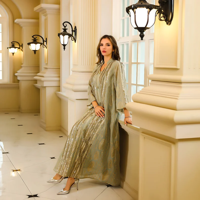 Fashion Muslim Jalabiya Abaya for Women Elegant Long Sleeve Dress Dubai Turkey Loose Sequin Dress Moroccan Islamic Party Clothes - Image 5