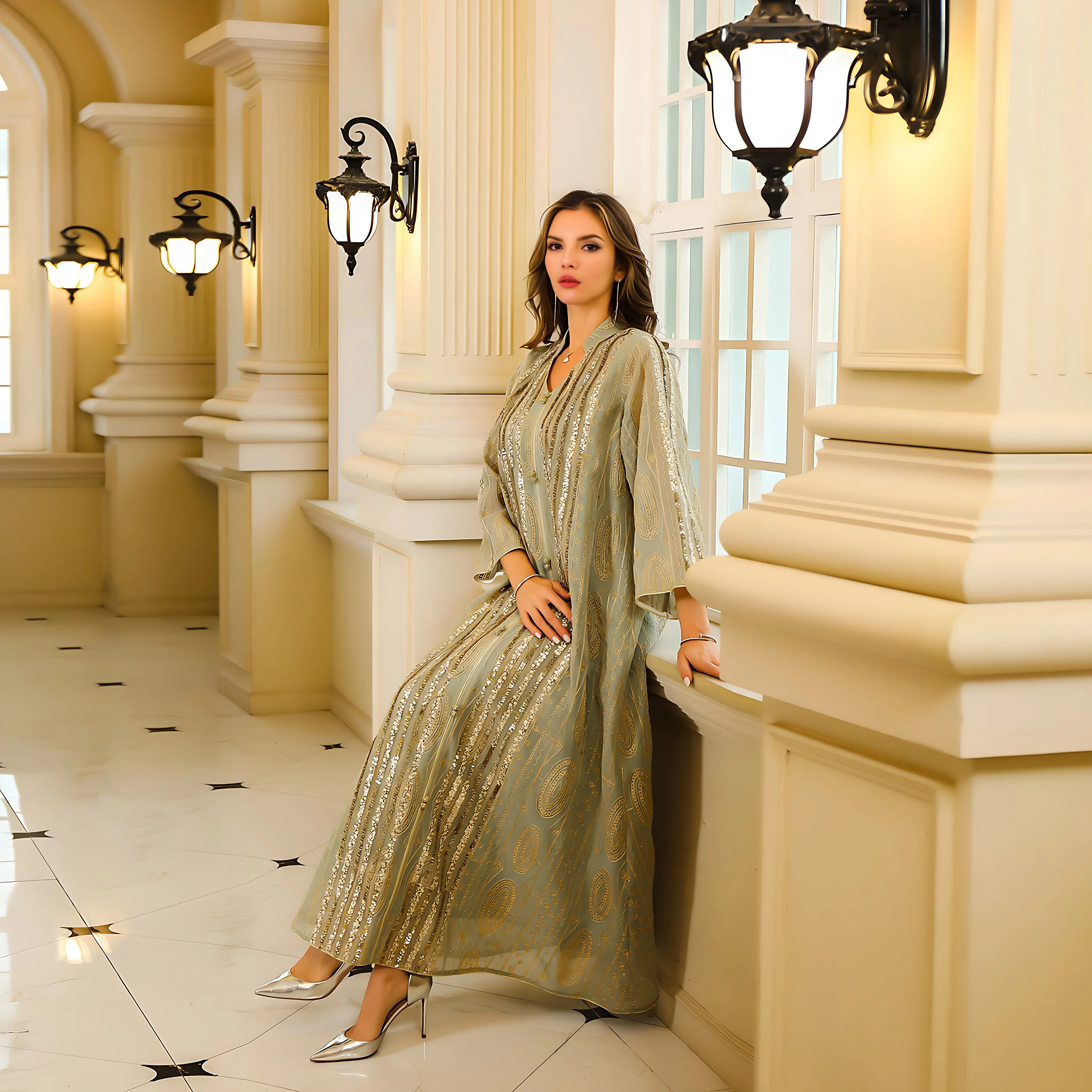 Fashion Muslim Jalabiya Abaya for Women Elegant Long Sleeve Dress Dubai Turkey Loose Sequin Dress Moroccan Islamic Party Clothes - Image 5