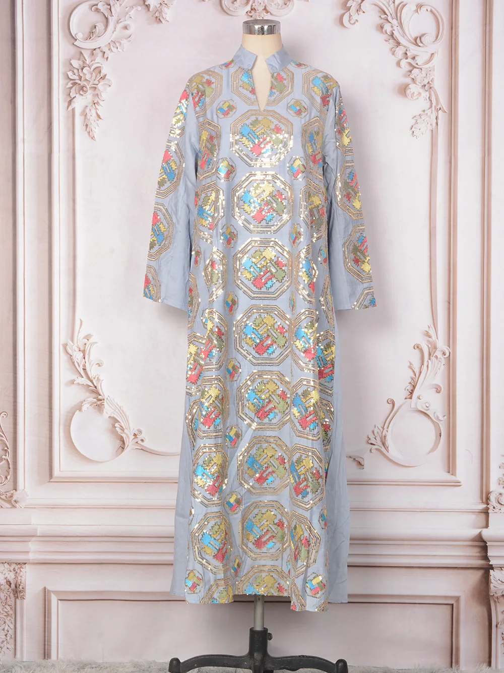 Uni Embroideried Sequin Luxurious Dresses With Long Sleeves Muslim Dubai Fashion Elegant Loose Abayas Women's Evening Dress - Image 4