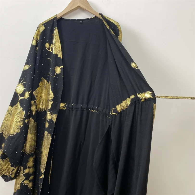 2025 Eid Muslim Abaya For Women Ramadan Prayer Dubai Middle East Femme Robe Floral Loose African Polyester Hot Stamping Kebaya - Image 5