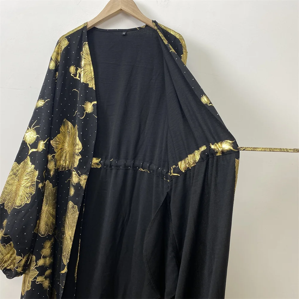 2025 Eid Muslim Abaya For Women Ramadan Prayer Dubai Middle East Femme Robe Floral Loose African Polyester Hot Stamping Kebaya - Image 5