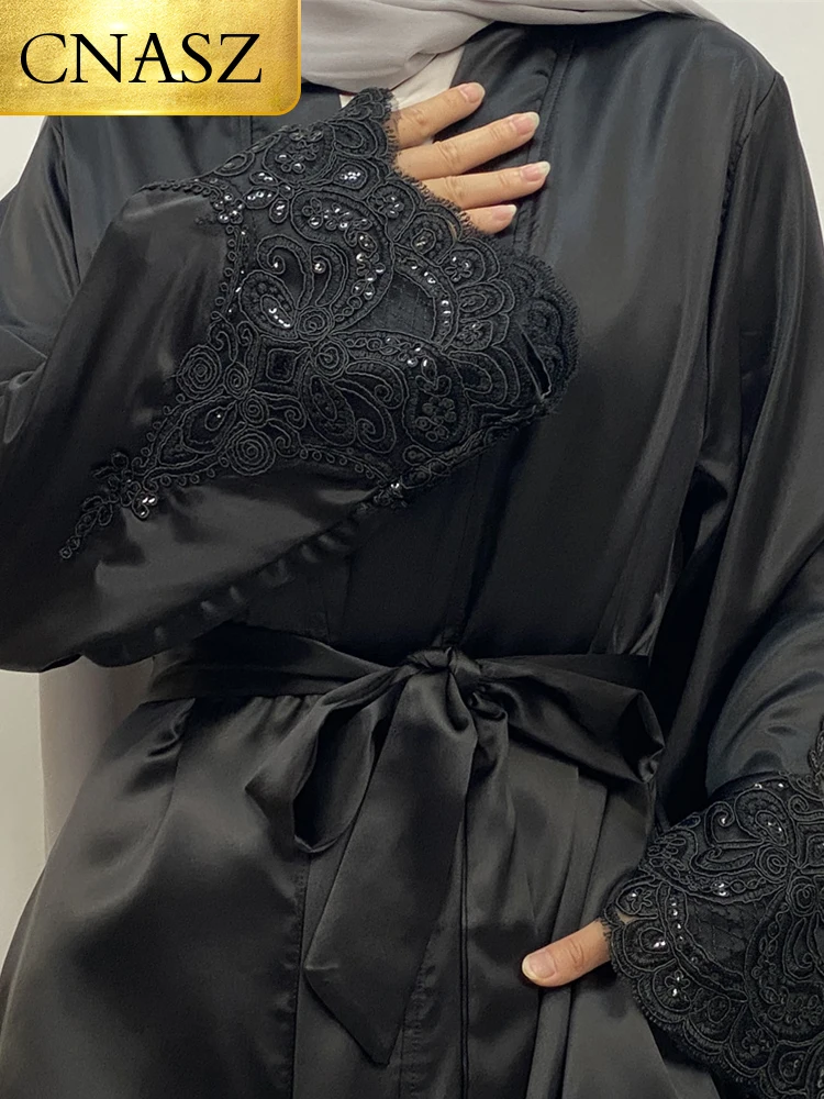 High Quality Black Islamic Abaya Muslim Dubai Women From Turkey Kaftan Fashion African Luxury Eid Robe Satin Elegant Long Dress
