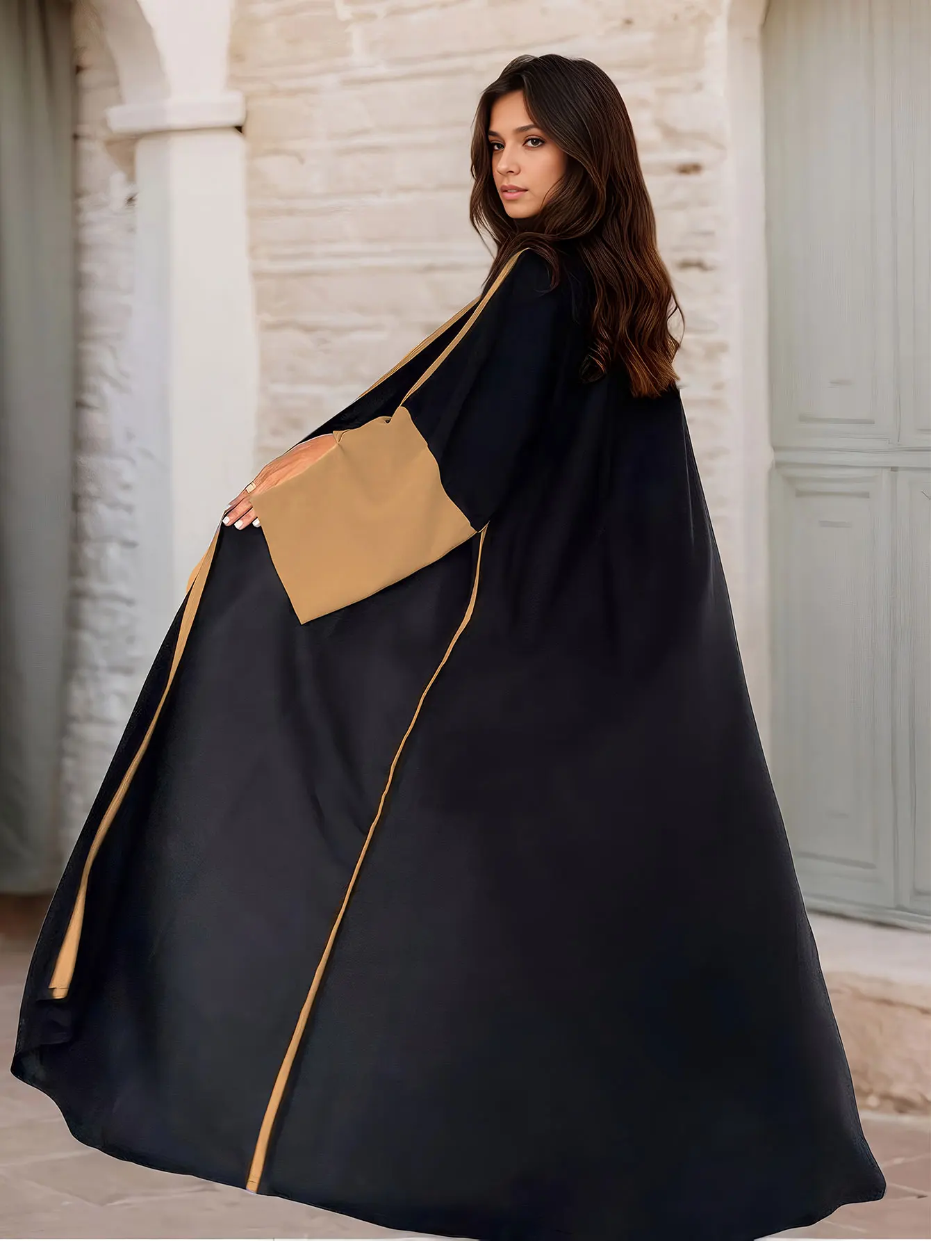 Dubai Style Muslim Abaya Black Long Cardigan with Contrast Color Elegant Modest Islam Outerwear for Women in the MIddle East - Image 4