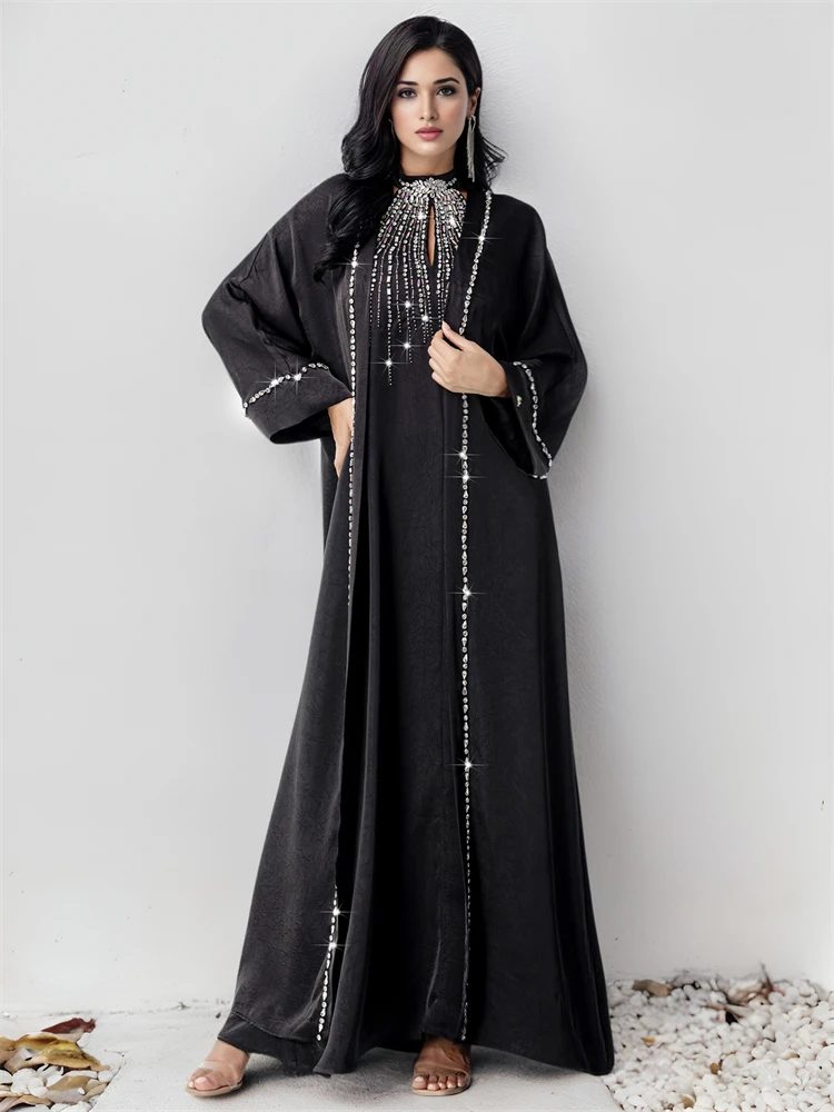 Ramadan Black 2 Piece Abaya Dubai Luxury Set With Chain Muslim Prayer Clothes Women Dresses Caftan Marocain Robe Femme Musulmane - Image 5