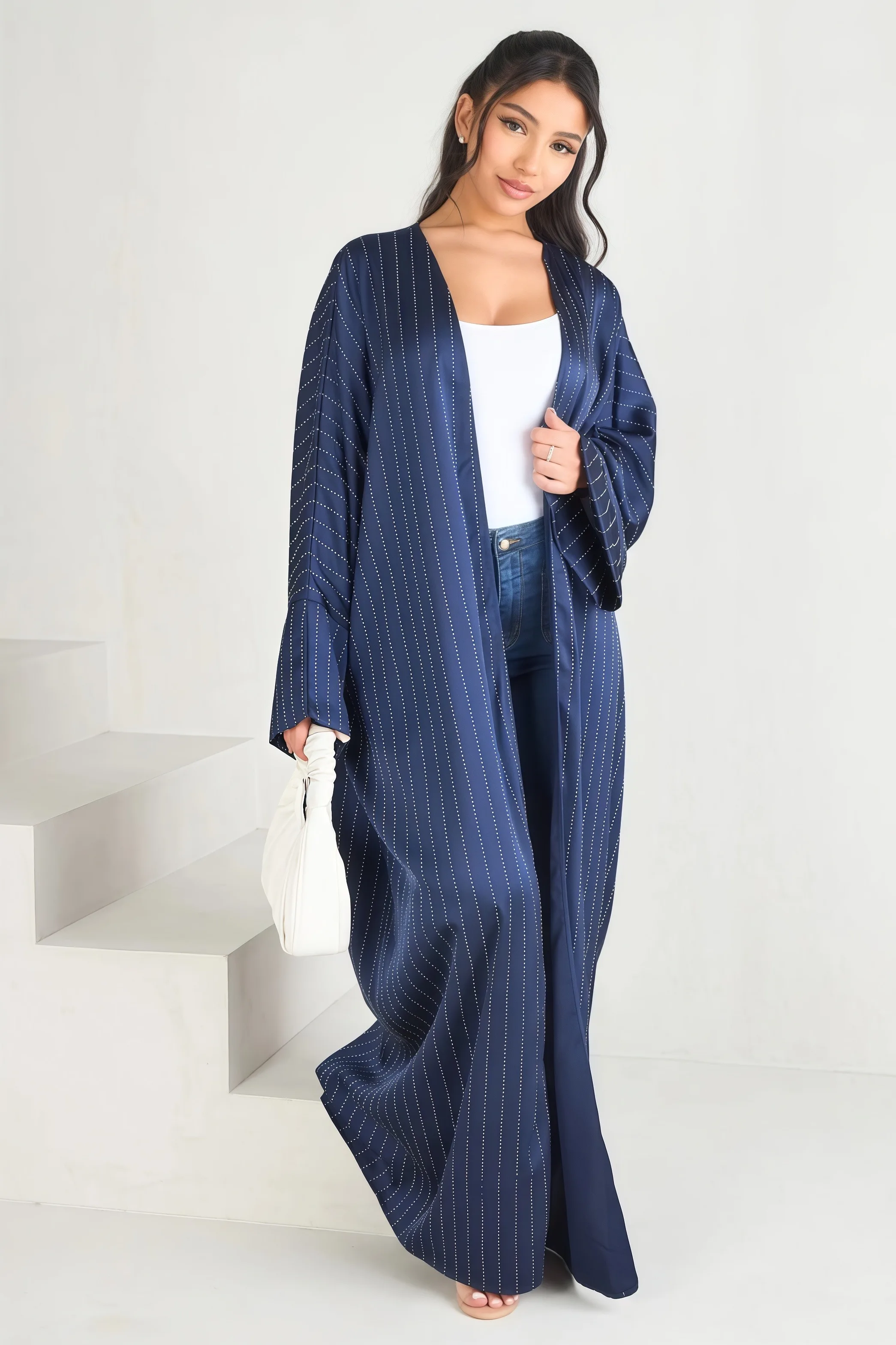2025 New Muslim Abaya Black Rhinestone Striped Long Cardigan Loose Fit Elegant Modest Islam Outerwear for Women Premium Sparkle - Image 6