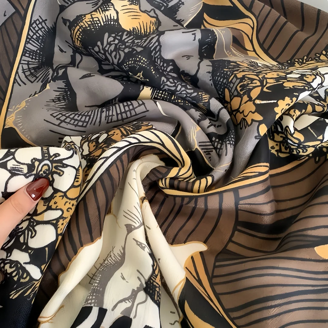2025 130cm Cotton Linen Floral Leopard Print Square Scarf Women Vintage Sun Shawl All-season Bandana Hijab Versatile Hemming - Image 2