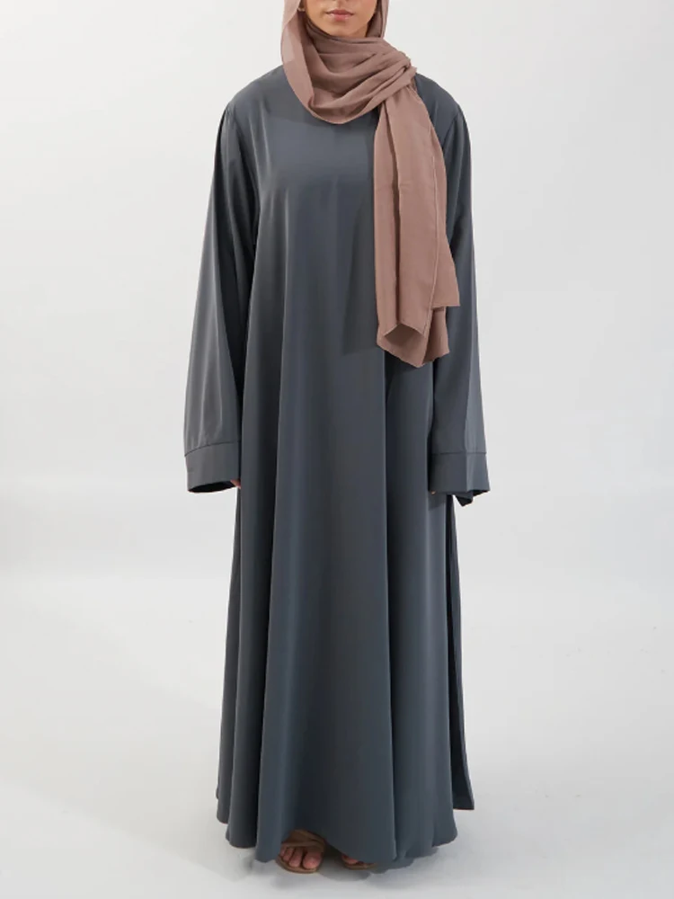 Hot Sell Popular Simple Nida Abaya Long Dress Pure Color A-line Loose Sleeves Dresses Dubai UK Modest Elegant Dress Ramadan - Image 2