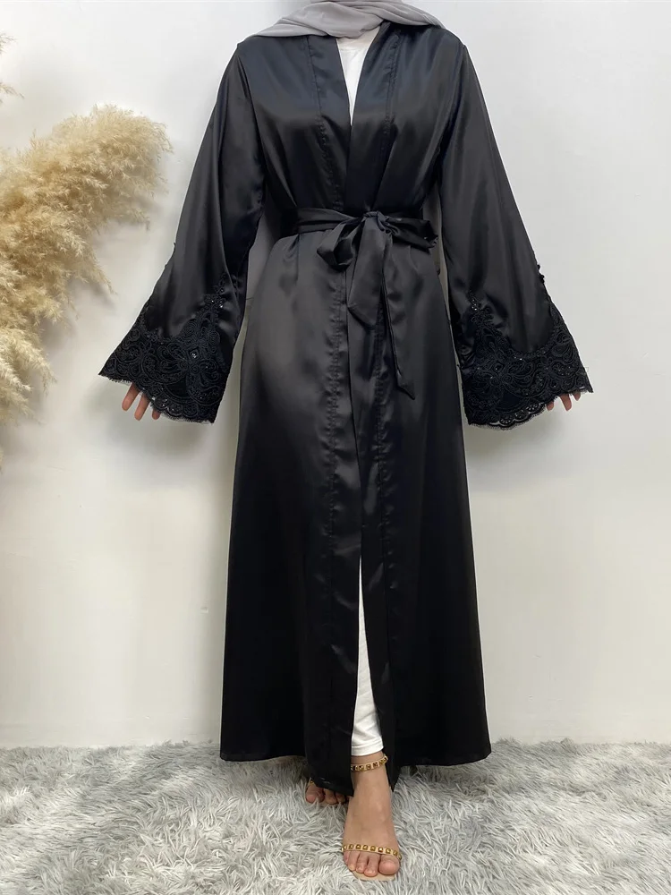 High Quality Black Islamic Abaya Muslim Dubai Women From Turkey Kaftan Fashion African Luxury Eid Robe Satin Elegant Long Dress - Image 3
