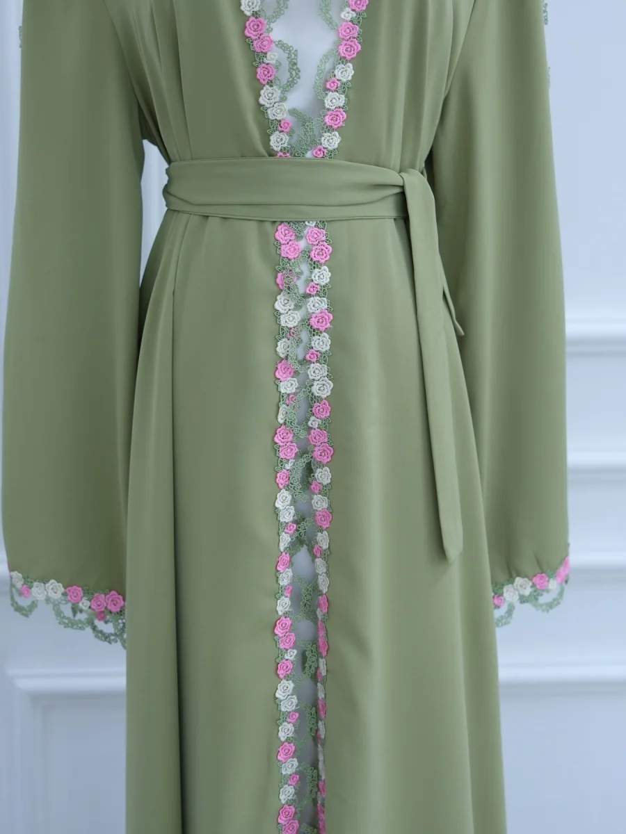Muslim Women Dubai Abaya Embroidery floral Kimono Cardigan Dress Kaftan Ramadan Robe Femme African dresses Islam Clothing Kebaya - Image 5