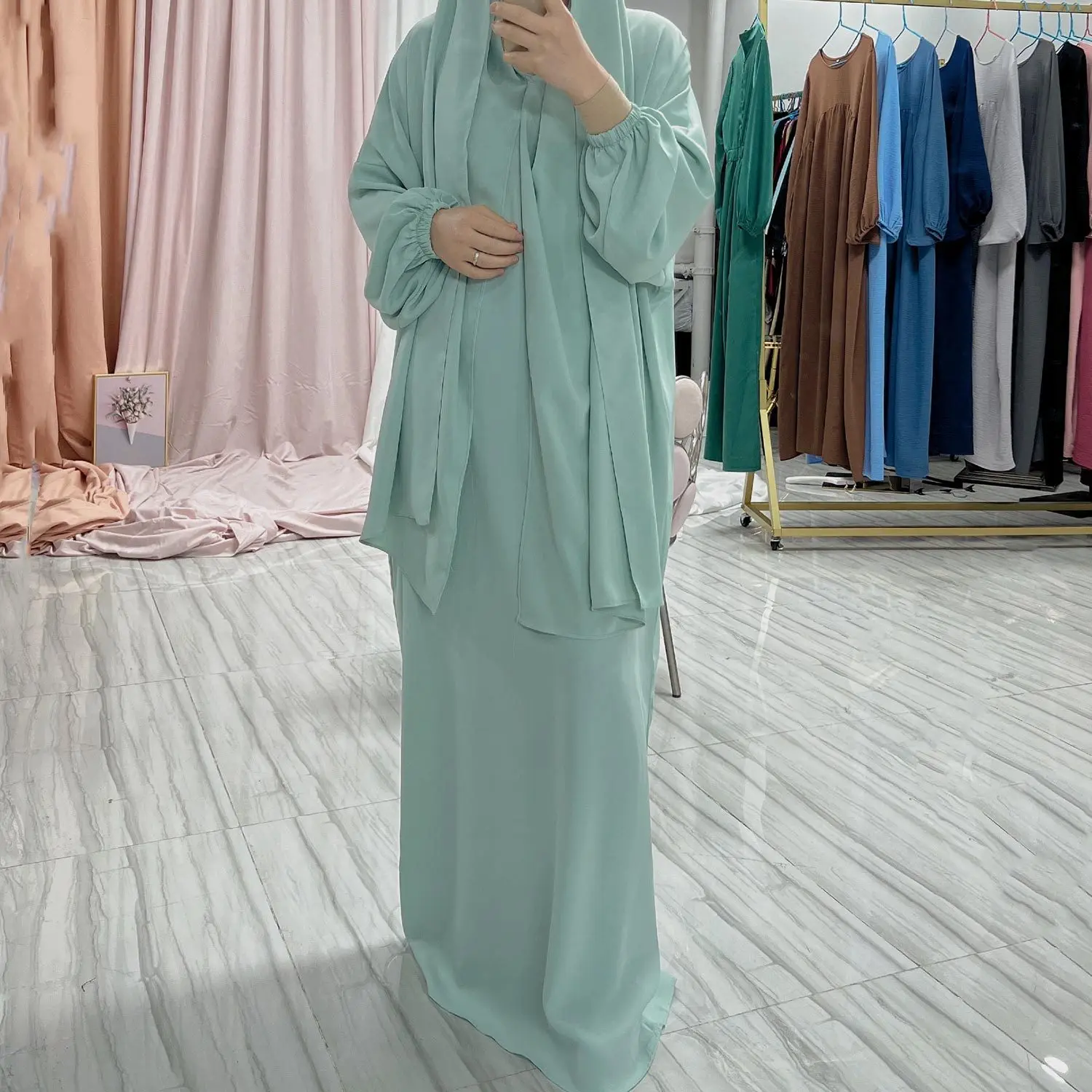 Wholesale New Style Abaya Elegent Dubai Modest Jilbab Muslim Women Long Solid Color Fashionable Dress with Hijab Abayas