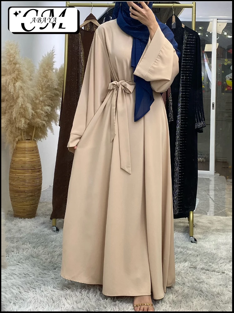 Hot Sell Popular Simple Nida Abaya Long Dress Pure Color A-line Loose Sleeves Dresses Dubai UK Modest Elegant Dress Ramadan