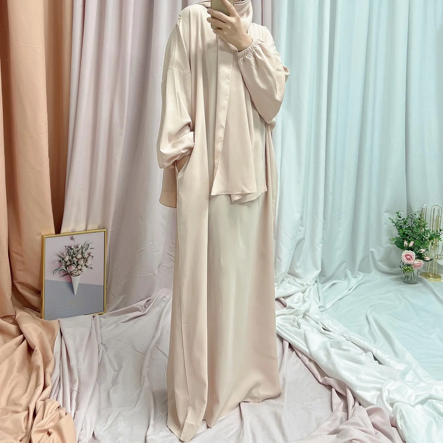 Wholesale New Style Abaya Elegent Dubai Modest Jilbab Muslim Women Long Solid Color Fashionable Dress with Hijab Abayas - Image 3