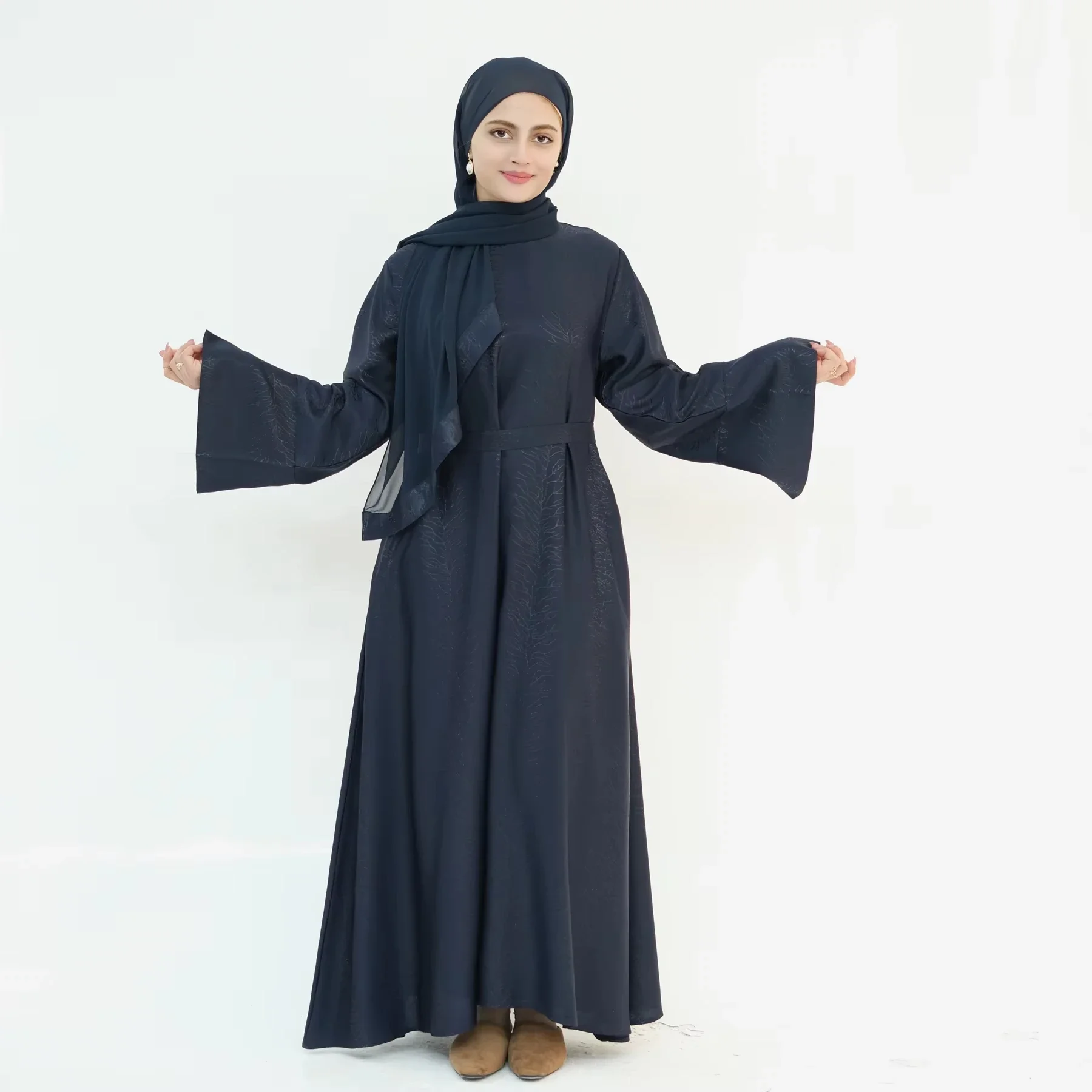 Luxury Dubai Abaya Muslim Women Dress Bow Cuff Black Abayas Female Satin Islam Clothing Ramadan Morocco Long Robe Party Dresses - Image 3