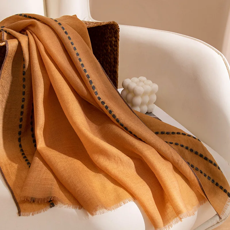 2025 Luxury Vintage 100% Wool Border Jacquard Scarf Women, Academic Style Shawl, Medium Warmth Hijab Hair Wrap for All Seasons - Image 6