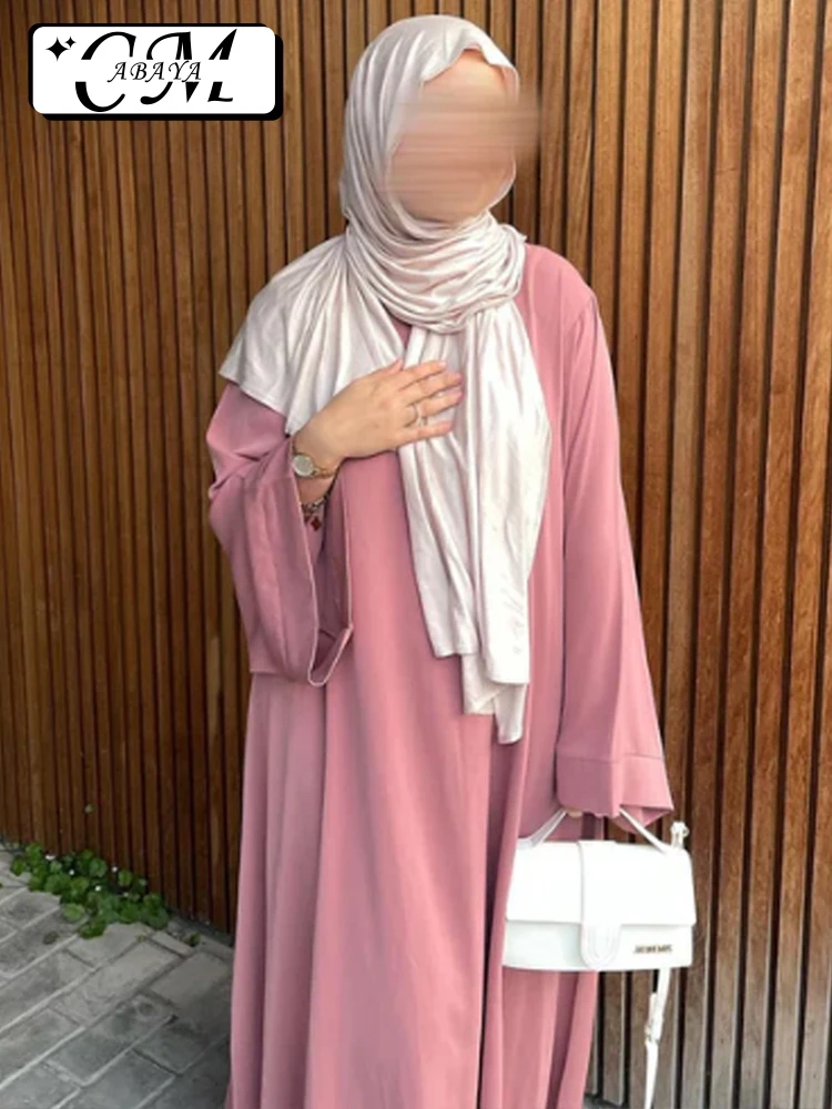 Hot Sell Popular Simple Nida Abaya Long Dress Pure Color A-line Loose Sleeves Dresses Dubai UK Modest Elegant Dress Ramadan