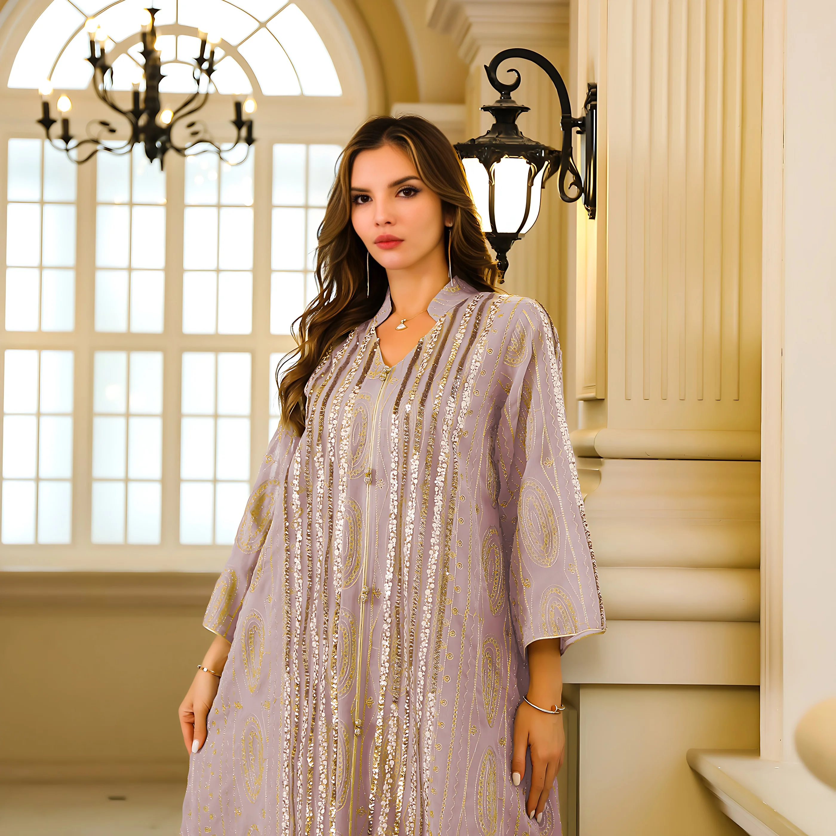 Fashion Muslim Jalabiya Abaya for Women Elegant Long Sleeve Dress Dubai Turkey Loose Sequin Dress Moroccan Islamic Party Clothes - Image 4