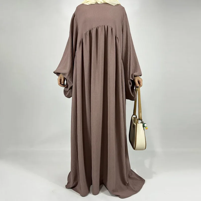 New Balloon Sleeve Abaya Jazz Crepe Wide Bottom Loose EID Ramadan Dubai Muslim Woman Wholesale Islamic Clothing Modest Dress - Image 3