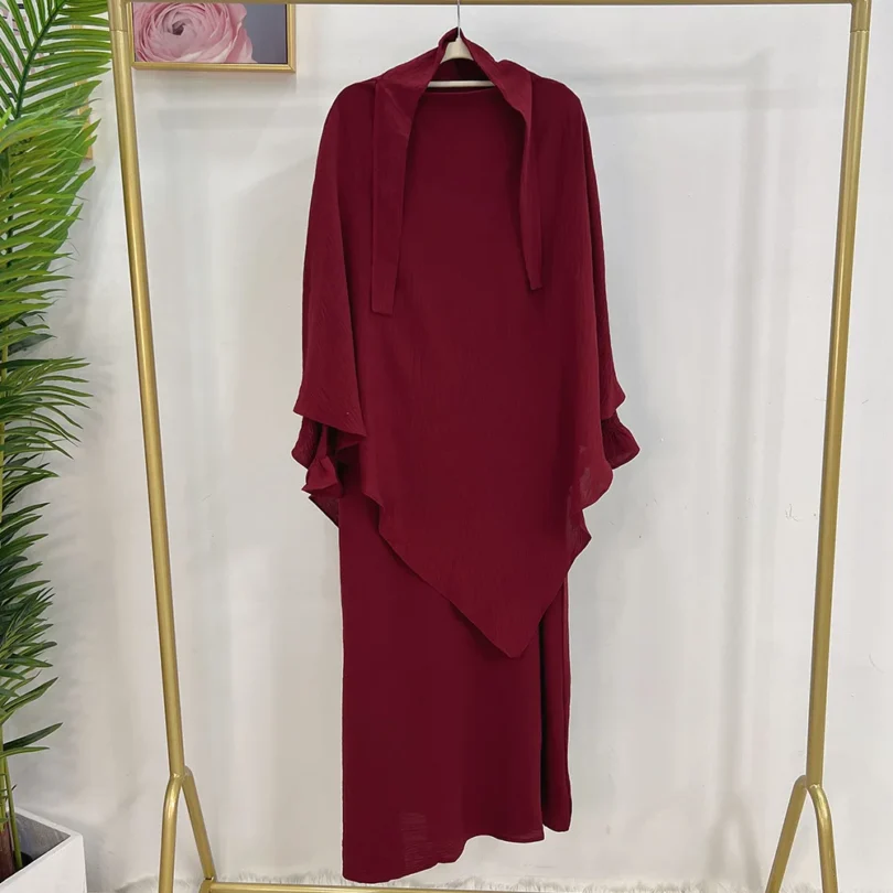 High Quality Ice Silk Crepe Khimar Inner Long Dress Two-Piece Hot Sale Muslim Fashion Women Casual Jilbab Abaya - Image 4