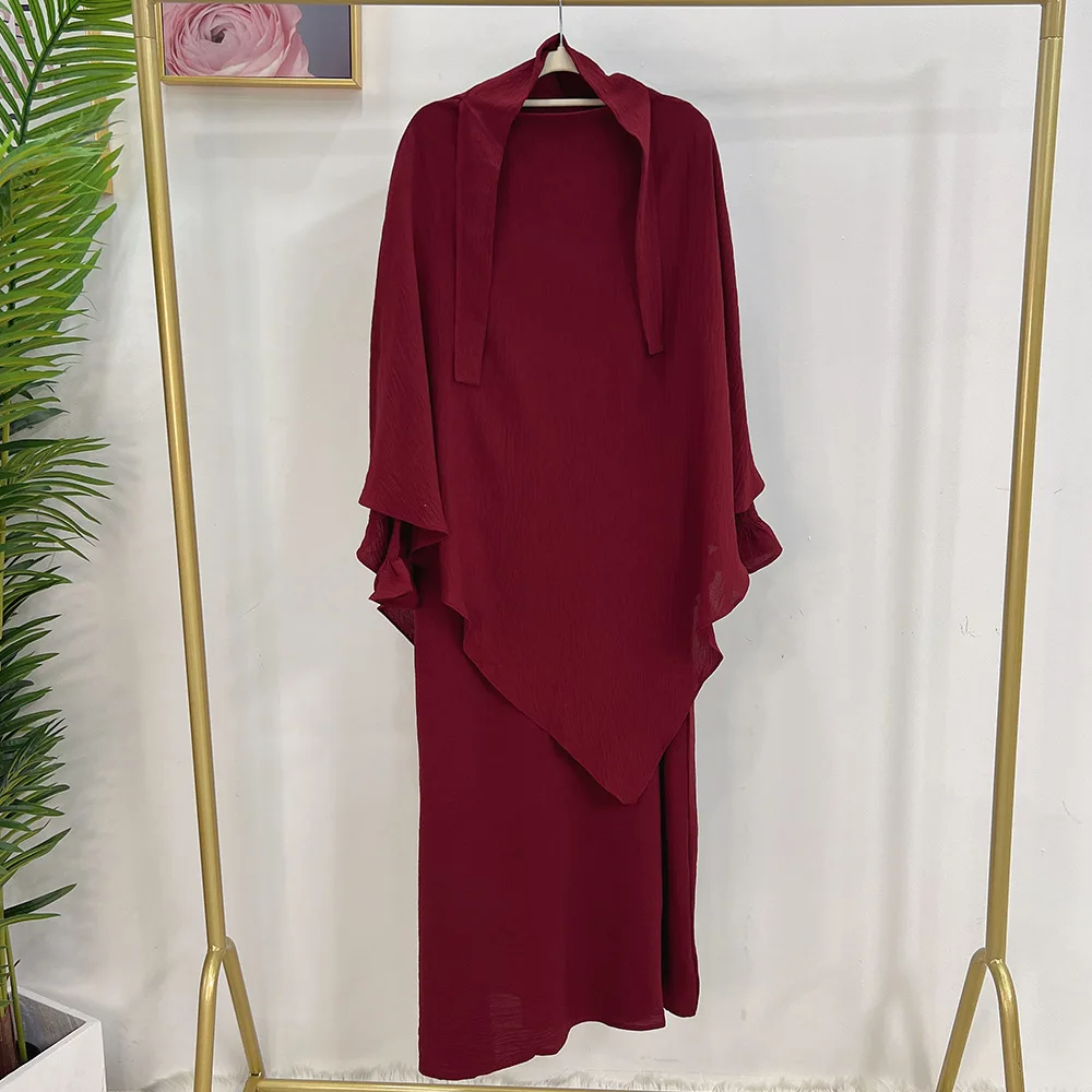 High Quality Ice Silk Crepe Khimar Inner Long Dress Two-Piece Hot Sale Muslim Fashion Women Casual Jilbab Abaya - Image 4