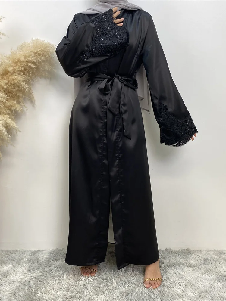 High Quality Black Islamic Abaya Muslim Dubai Women From Turkey Kaftan Fashion African Luxury Eid Robe Satin Elegant Long Dress - Image 4