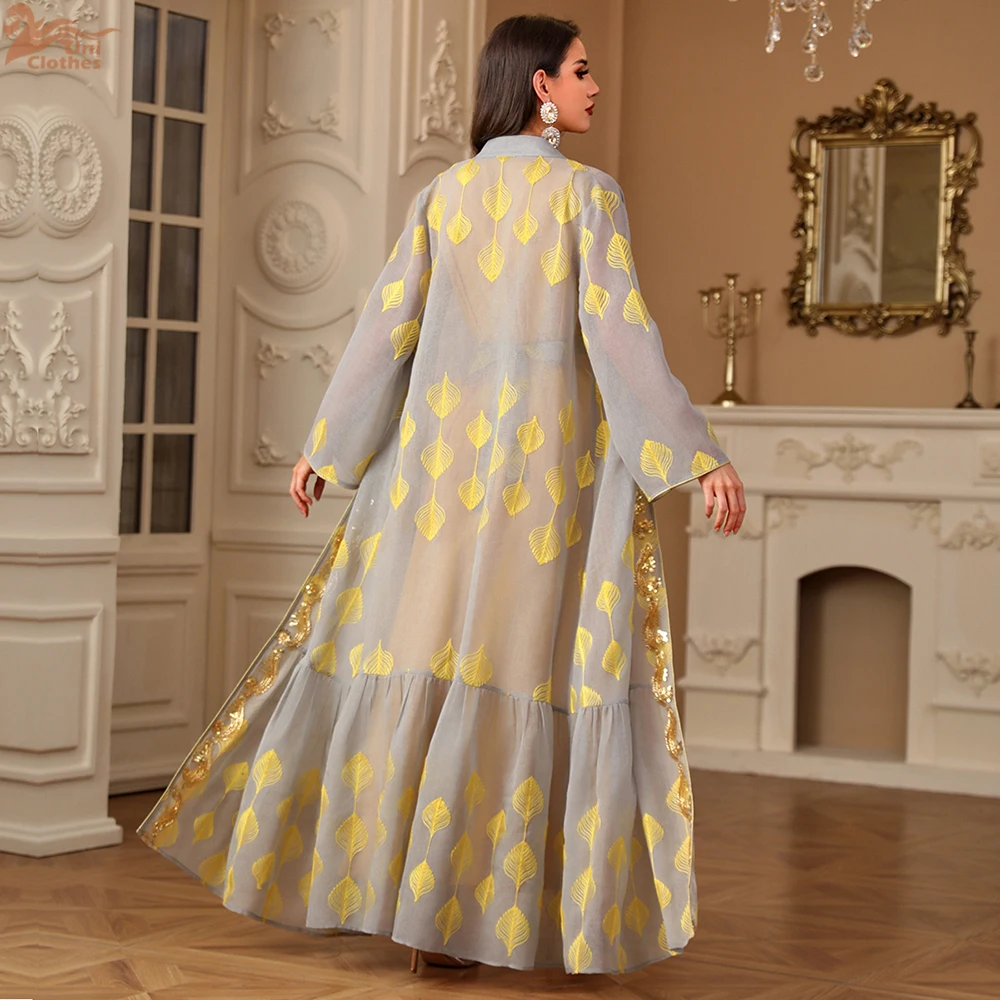 Ramadan Eid Muslim Women Embroidery Kimono Open Abaya Maxi Dress Set 2PCS Caftan Marocain Femme Jalabiya Kaftan Dubai Gown Robe - Image 2