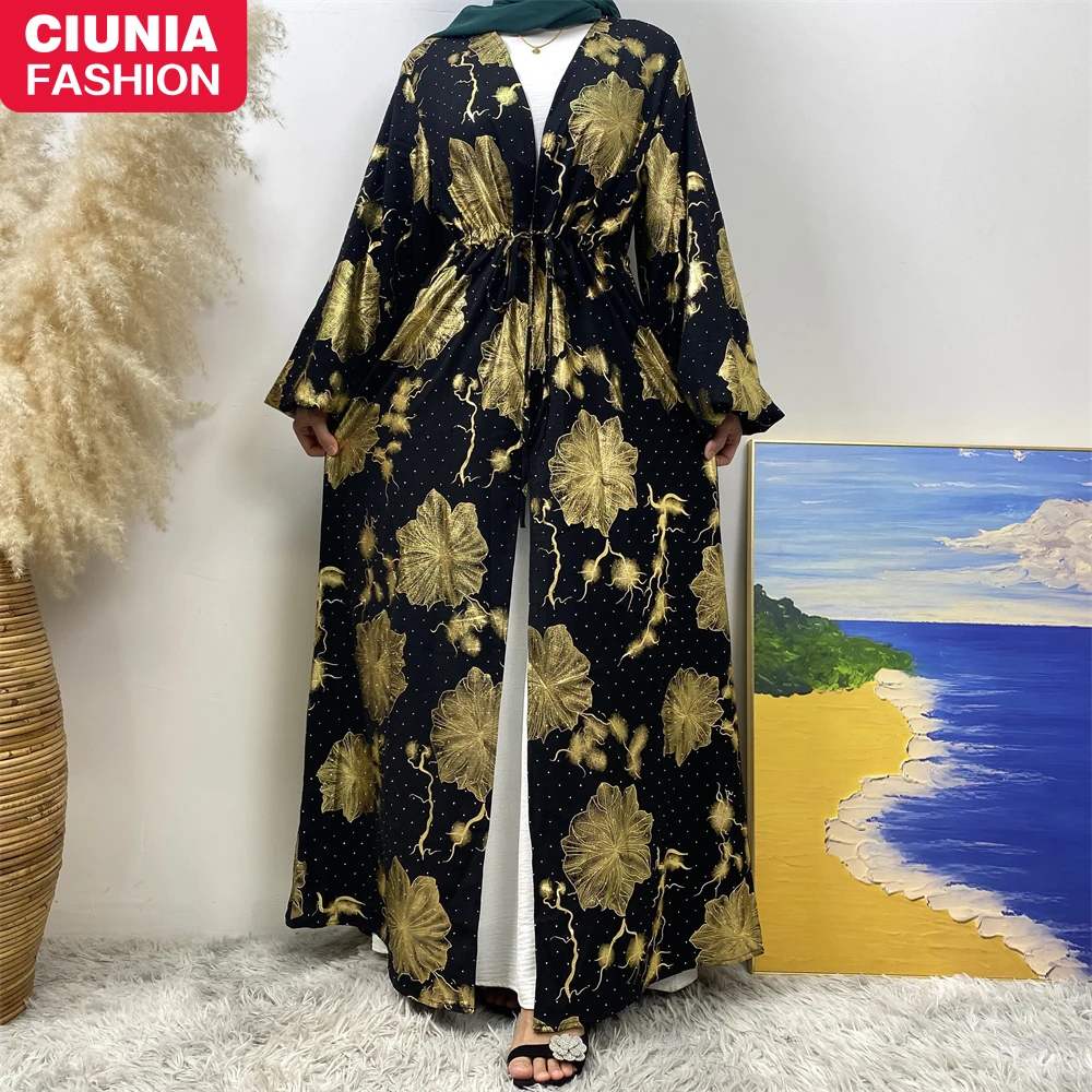 2025 Eid Muslim Abaya For Women Ramadan Prayer Dubai Middle East Femme Robe Floral Loose African Polyester Hot Stamping Kebaya