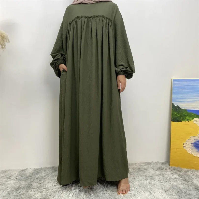 UNI Plain Abaya Dress Long Sleeve Muslim Women Loose Robe African Dresses Islam Dubai Modest Kaftan Eid Prayer Garment Jilbab - Image 2