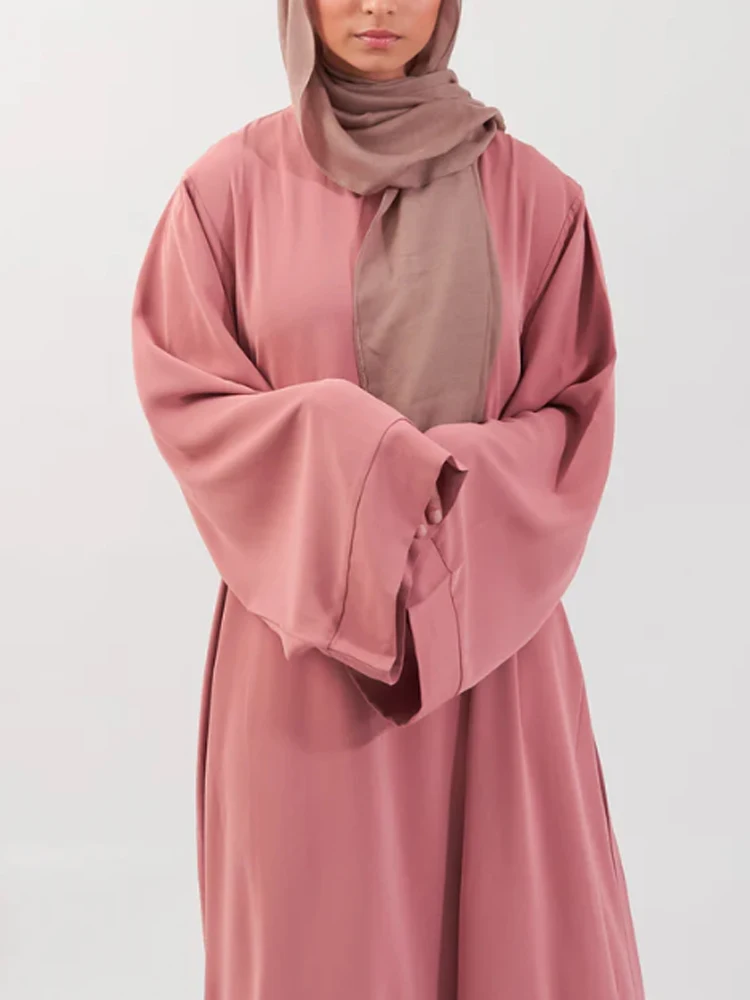 Hot Sell Popular Simple Nida Abaya Long Dress Pure Color A-line Loose Sleeves Dresses Dubai UK Modest Elegant Dress Ramadan - Image 4