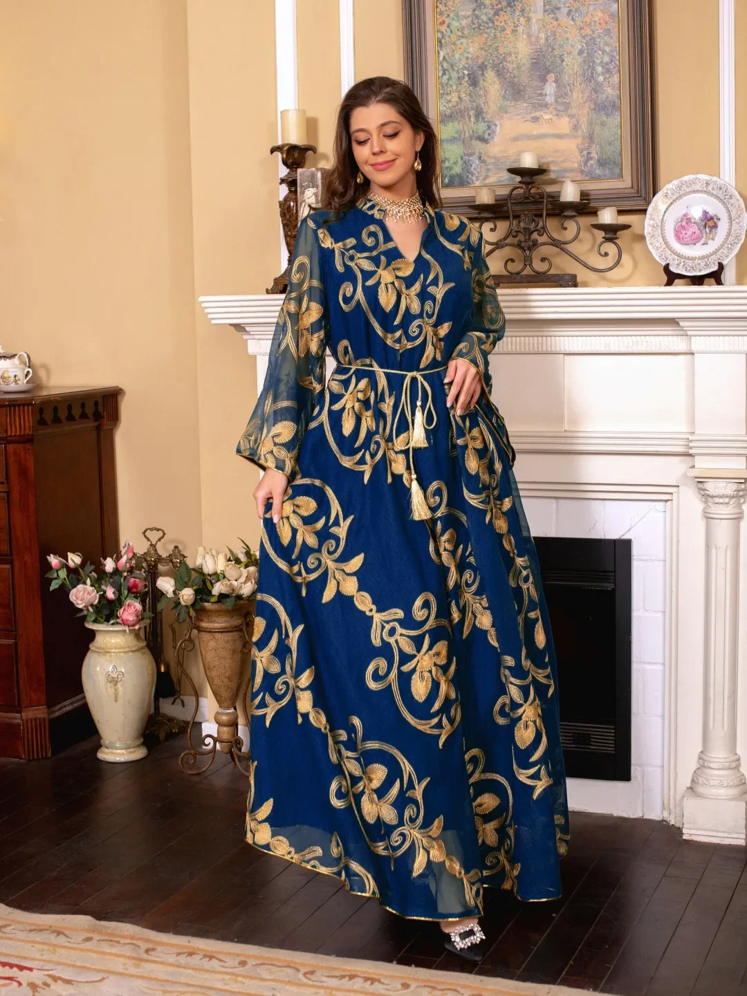 Eid Mubarak Djellaba Abaya Women Muslim Maxi Dress Morocco Kaftan Dubai Turkey Abaya Islamic Jalabiya Robe Gown Ramadan Caftan - Image 6