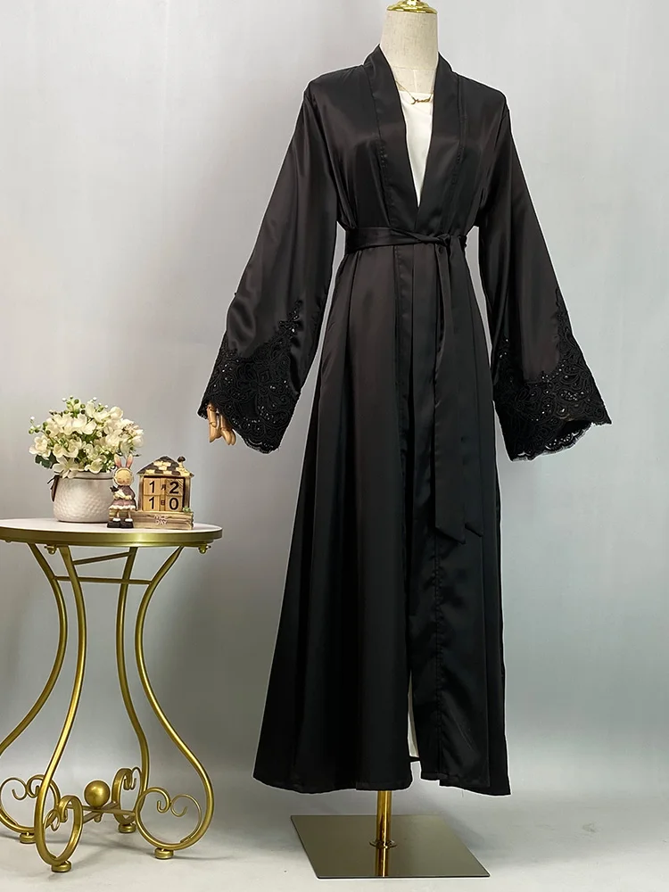 High Quality Black Islamic Abaya Muslim Dubai Women From Turkey Kaftan Fashion African Luxury Eid Robe Satin Elegant Long Dress - Image 2