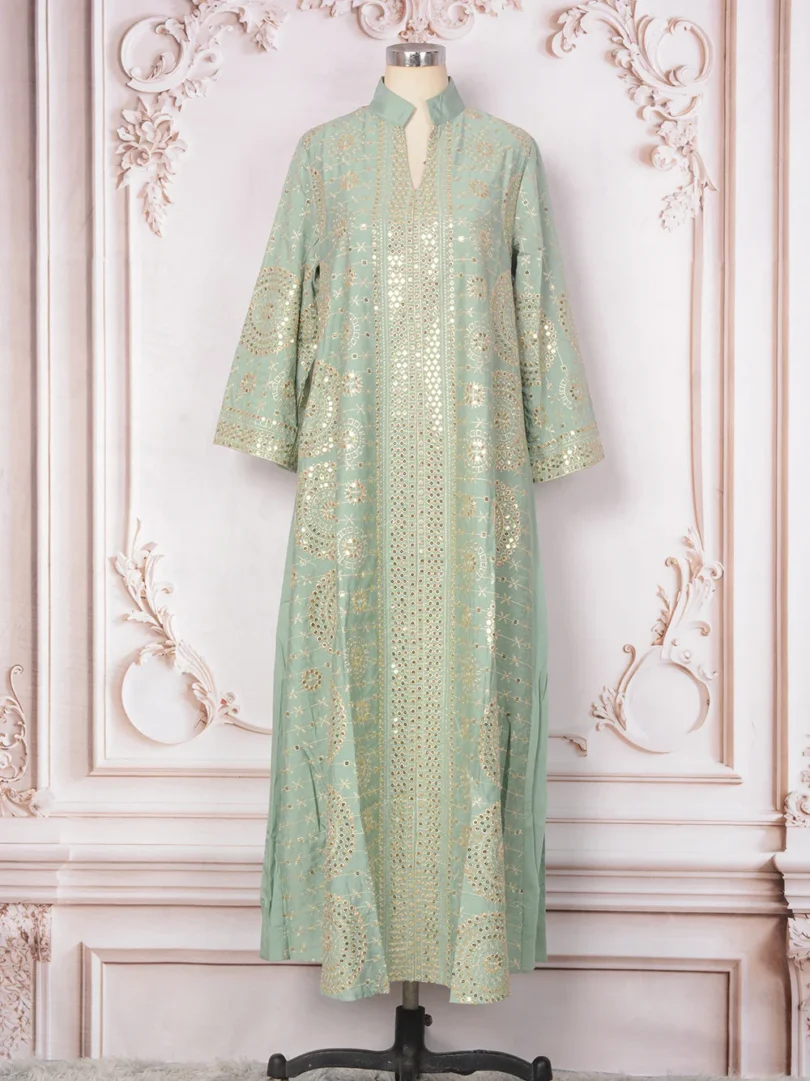 Eid Muslim Embroidery Dress for Women Sequins Party Long Robe Abaya Kaftan Arab Ramadan Morocco Dubai Vestidos Jalabiya 2025 - Image 4